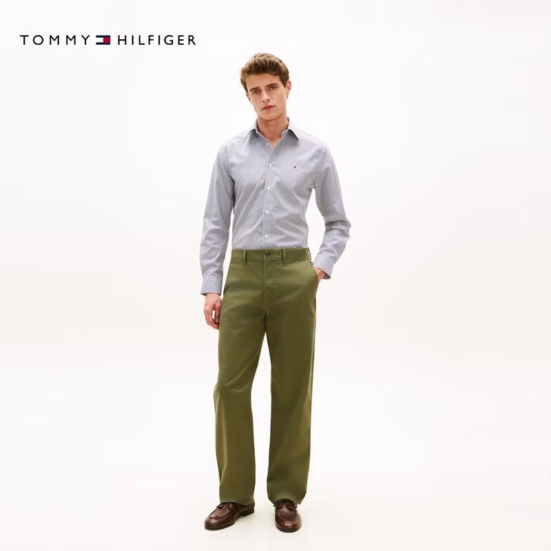 Tommy Hilfiger Мужская хлопковая полосатая повседневная рубашка с длинным рукавом