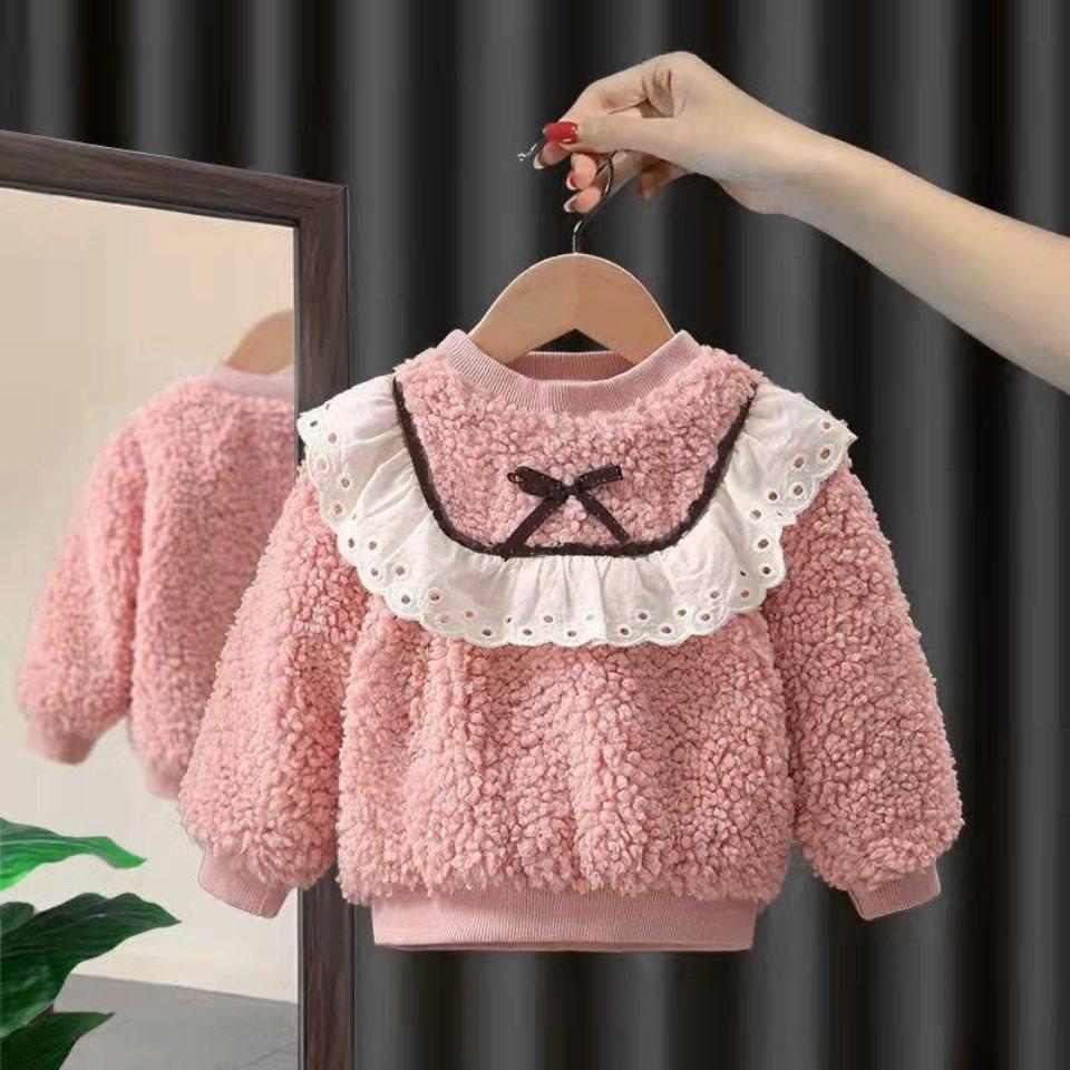 Girls' Fleece-Lined Sweatshirt - Korean Style Lambswool Pullover for Autumn/Winter 2025