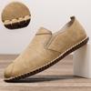Fashion Summer Men's Handstitched Soft Leather Moccasins Slip-On Business Casual Shoes Flexible Rubber Sole Lightweight Comfort Footwear