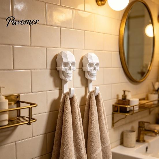 Декор Череп Полигональный 2 шт. Крючки, 3D Печатный Дизайн Крючков, Настенный Крючок для Гардеробной без Сверления, Водонепроницаемый Крючок для Ванной комнаты для