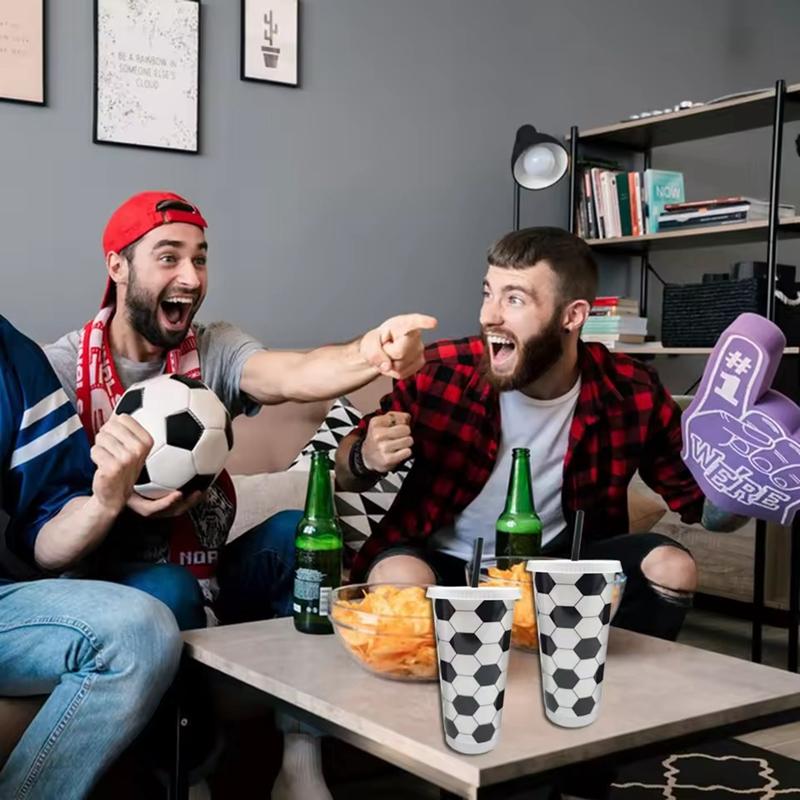 6Pcs Reusable Plastic Soccer Cups with Lid and Straw Kids Football Party Favors Gift Sports Themed Birthday Decoration Supplies