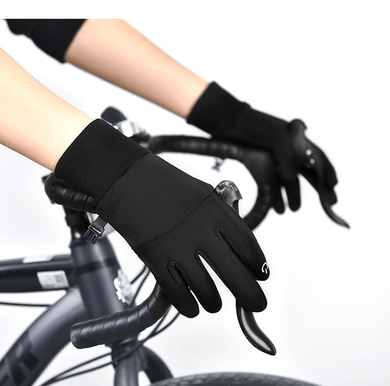 Winter Cycling Gloves Unisex Windproof Waterproof Warm Fleece Lined Touch Screen Anti-Slip Leather Full Finger Pull-On