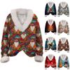 Women's Fashion Casual Christmas Printed Long Sleeve V-Neck Hair Pullover Top