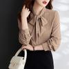 Chiffon Long Sleeved Shirt with Women's Bow Collar Irregular Design Stylish Trendy Shirt