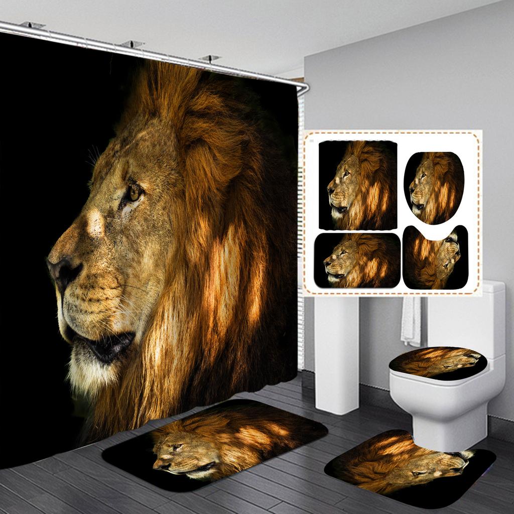 4 шт. наборы занавесок для душа серии Lion для ванной комнаты, нескользящие коврики для ванной комнаты, крышка для унитаза, коврик для ванной