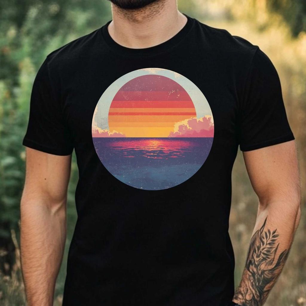 T-Shirt Herren Retro Sonnenuntergang Motiv Baumwolle Größe XS bis 5XL