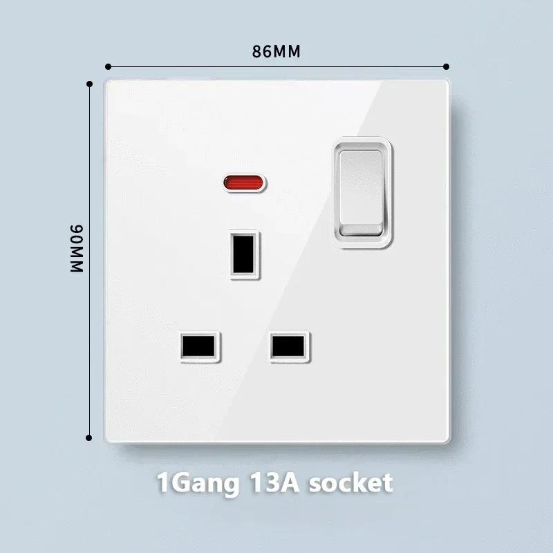 Universal Tempered Glass 20W Quick Charge USB Type-c Wall Dual 3pin Socket panel,UK 13A Wall 220V 2Way Light Switch Power Outlet