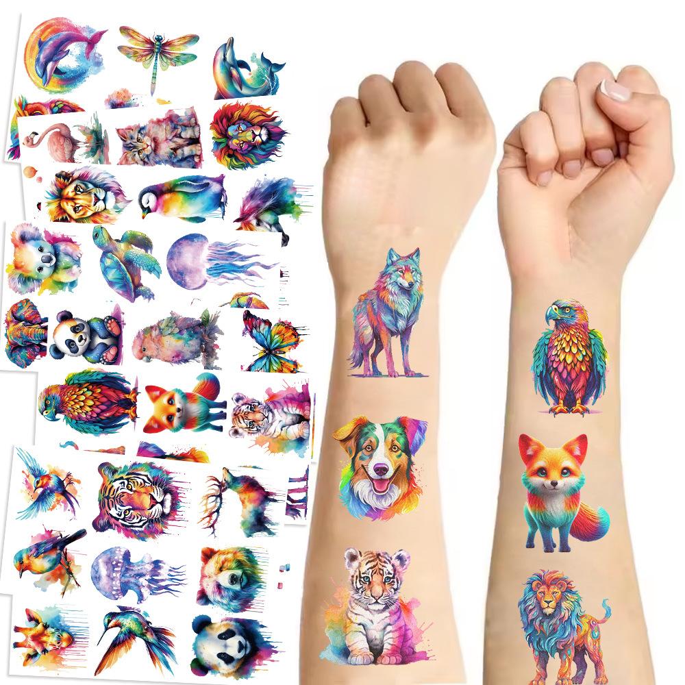 Cartoon Colorful Watercolor Animal Tattoo Stickers Waterproof Festival Party Party Children Disposable Tattoo Stickers