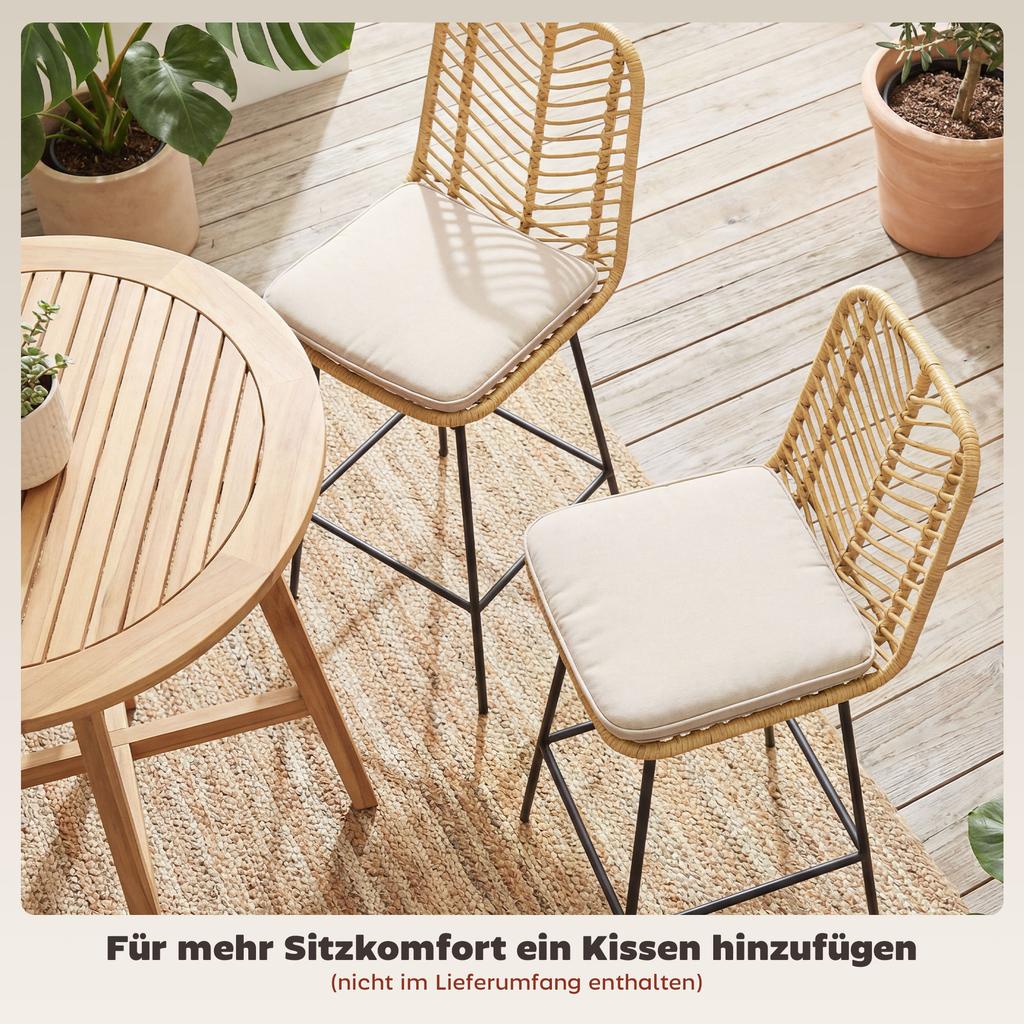 2 Piece Set Bar Stools In Boho Design PE Rattan Including Footrest 42.5 Cm X 52 Cm X 102 Cm Yellow And Black