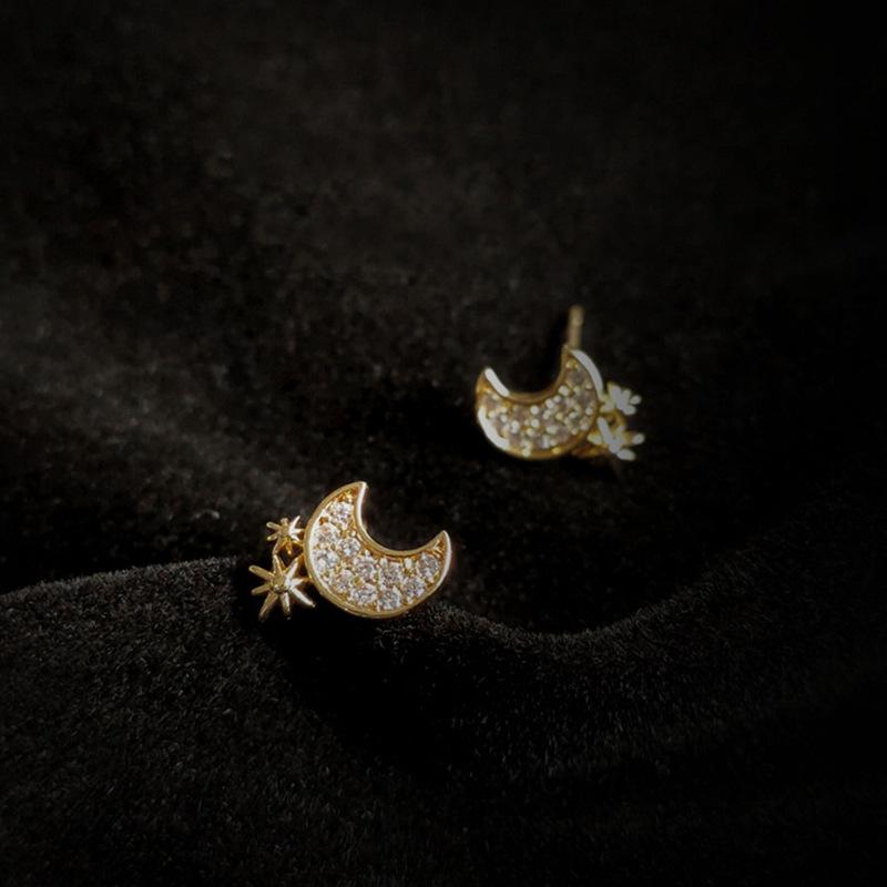 Серьги Star Moon Женская мода Light Luxury Niche Design Sense Star Moon Цирконовые серьги