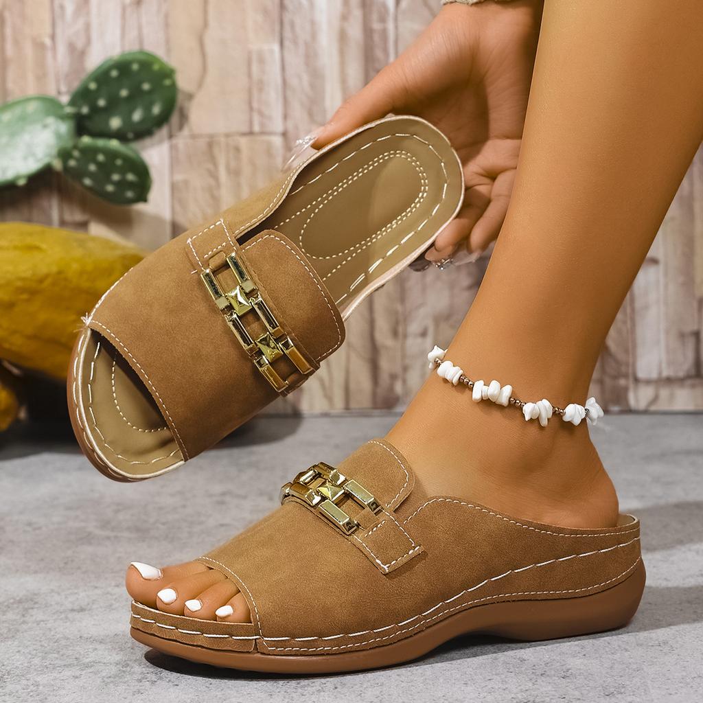 Женские босоножки на танкетке. Металлическая цепочка. Повседневные туфли на платформе с открытым носком, летняя пляжная обувь, женская обувь