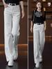 Джинсы класса люкс белые узкие с широкими штанинами: Осень 2025 Похудение, Универсальные, Повседневные брюки с высокой талией