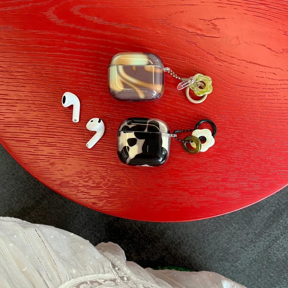 Niche black and white agate smudge earphone cover for Apple AirPods 1 /1 generation cartoon pendant 1st generation/pro1