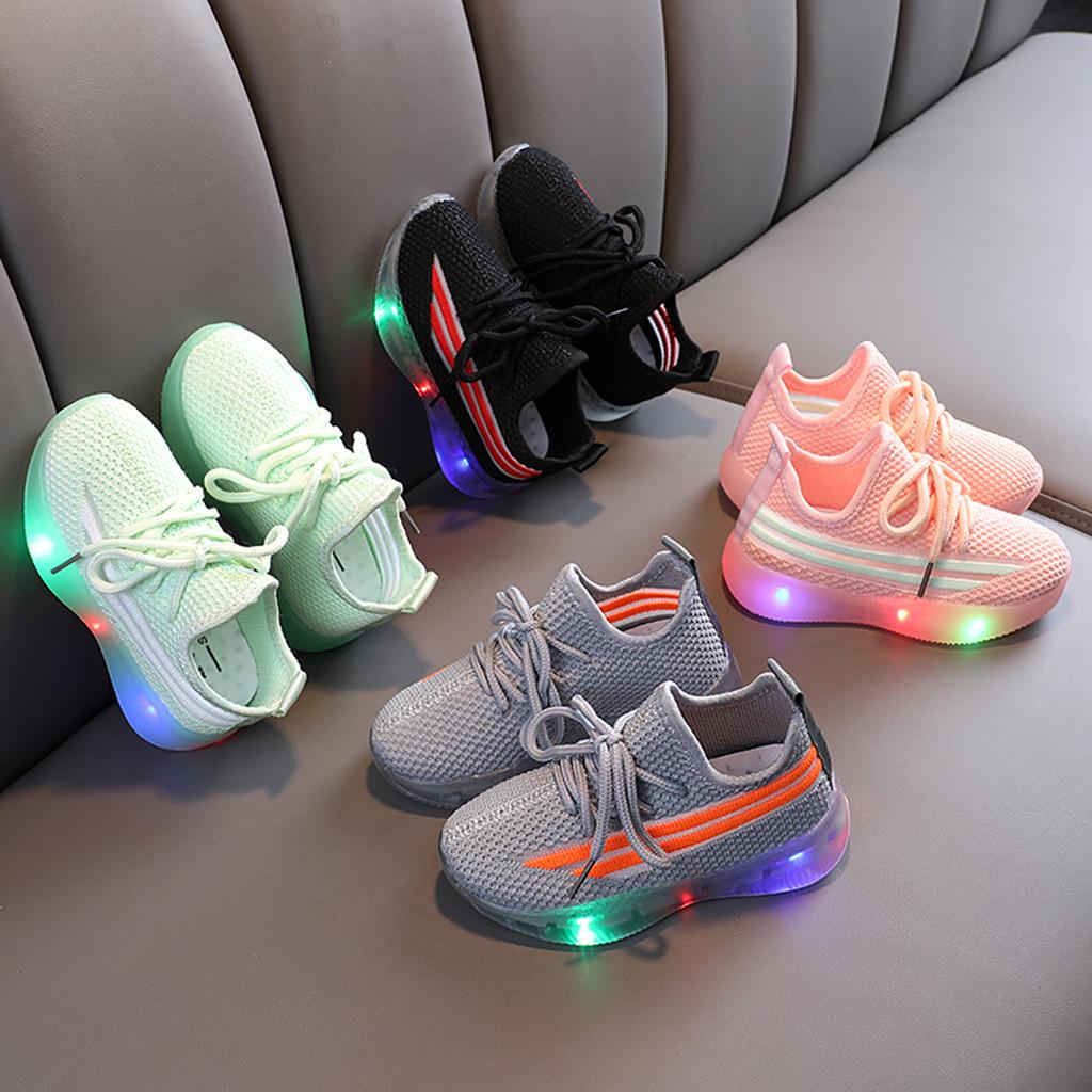 Детские эластичные светящиеся спортивные кроссовки для мальчиков и девочек со светодиодной подсветкой, обувь
