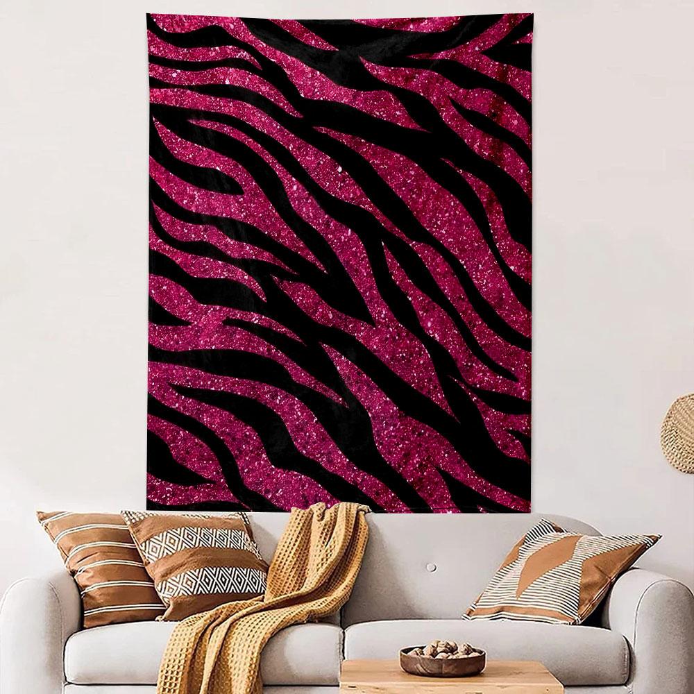 Pink Glitter Zebra Print Pattern Patterned Tapestry Decorative Wall Hanging, Home Bedroom Living Room Decor
