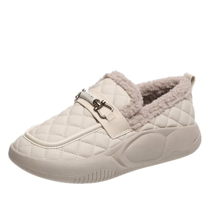 Модные бархатные мокасины для женщин 2024 года, осень и зима, плоская подошва, нескользящая теплая хлопковая обувь, модные туфли Bean, кожаная обувь