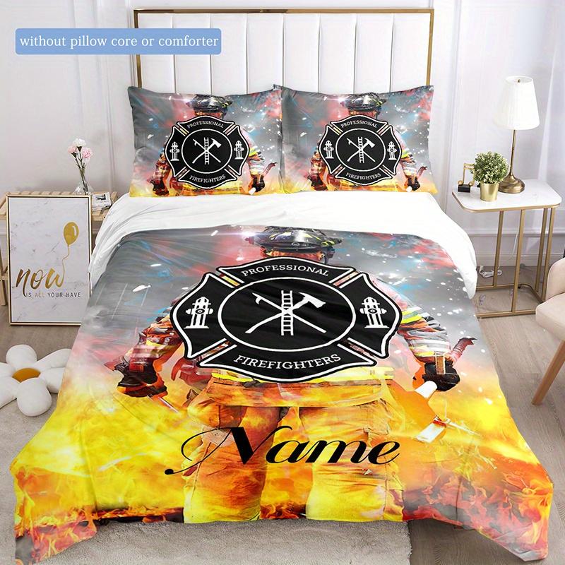 Firefightingpattern Customize Your Name Duvet Cover Soft Bedding Set For Bedroom Guest Room And Dorm Decoration Threepiece Set Includes 1 Duvet Cover