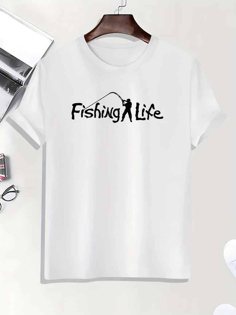 Футболка с принтом Fishing Life, футболки для мужчин, повседневная футболка с коротким рукавом на лето