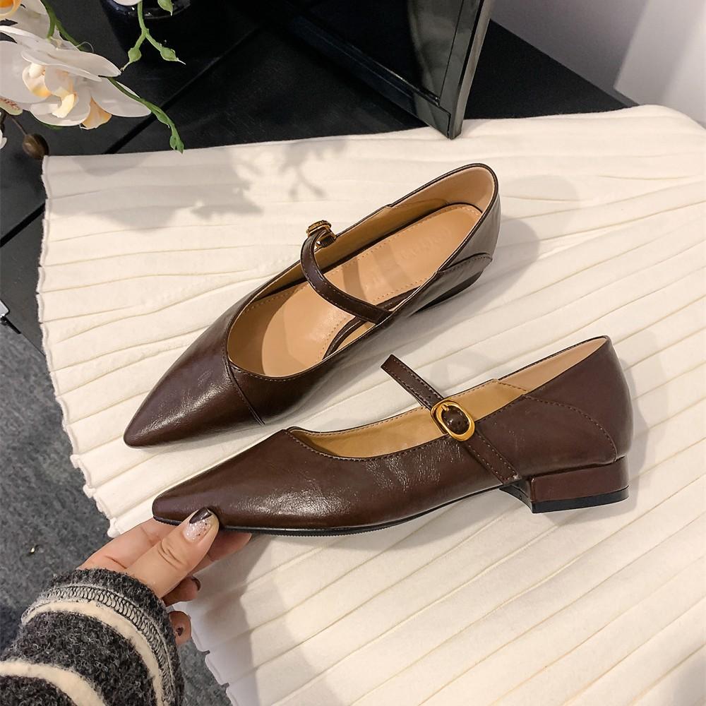 Вымытая коровья кожа~ Ретро натуральная кожа мягкая подошва не устают ноги женская обувь весна остроносая обувь ремешок Мэри Джейн одинарная обувь обувь на платформе