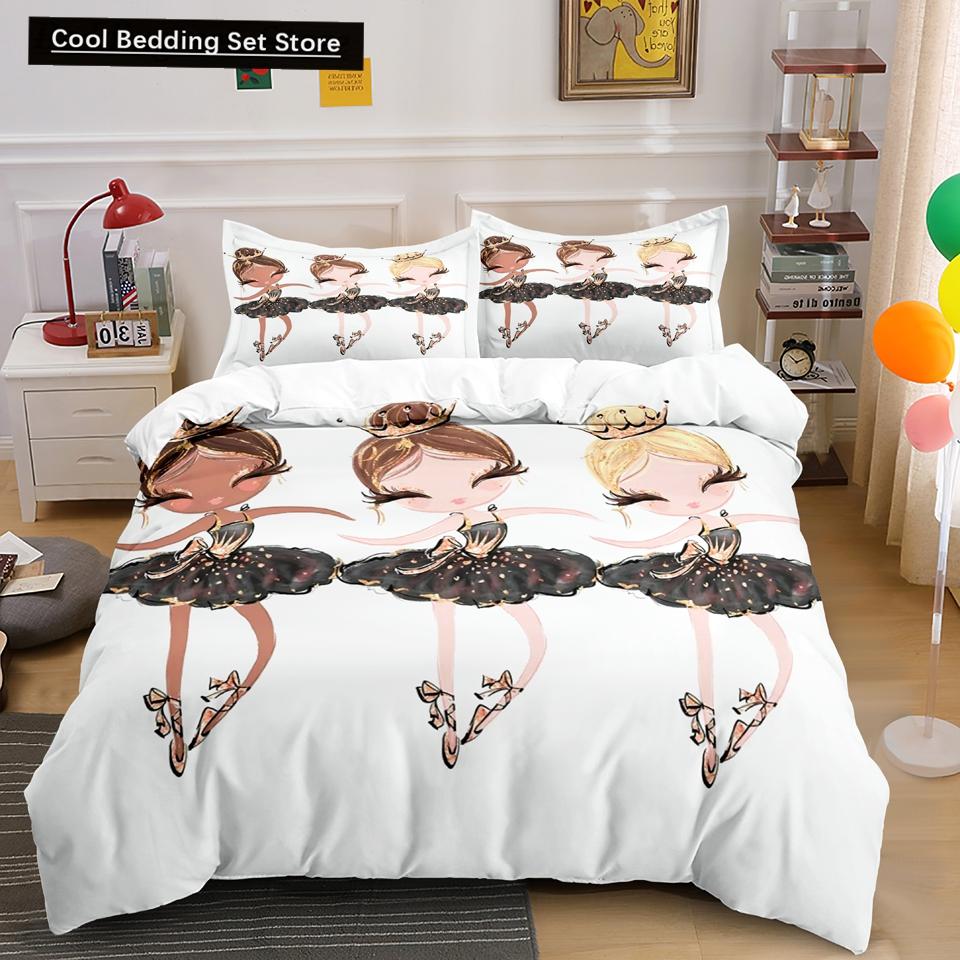 Мультяшный балетный танцующий девочка пододеяльник комплект постельного белья в стиле принцессы для двоих детей для девочек скандинавский покрывало для кровати полный двуспальный размер Queen King