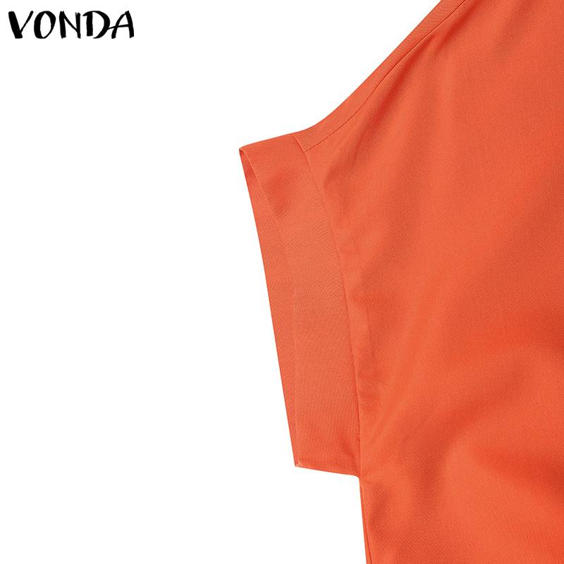 VONDA Women Summer V-Neck Short Sleeve Layered Dresses