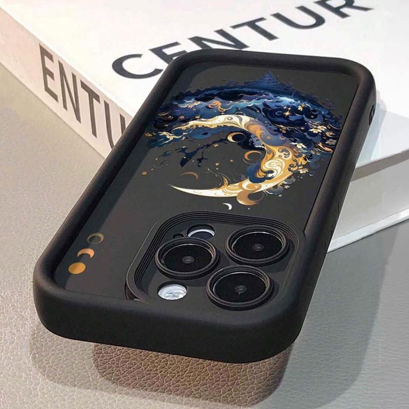 Starry Night Black Cat Moon Wave Silhouette Art Phone Case for iPhone 17 16 15 14 13 12 11 Series Pro Max Plus