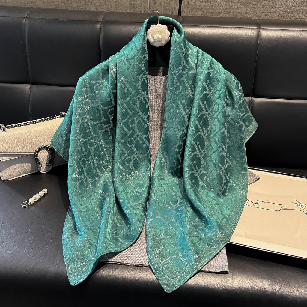 Simulation Silk Fashionable And Elegant High-End Square Scarf Silk Scarf Letter D Tencel Cotton Gold Silk Scarf Headscarf Women