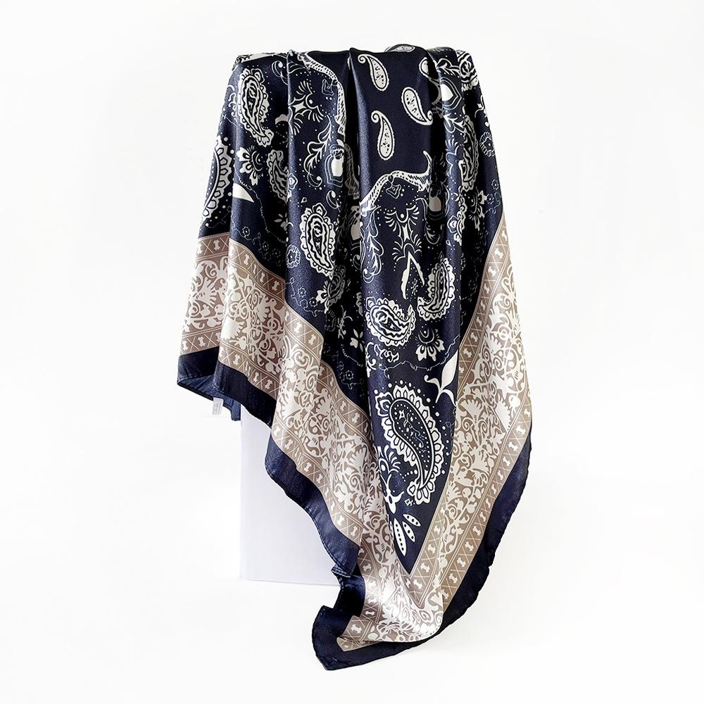 90*90CM Cashew Print Square Hijab Scarf Elegant Ladies Soft Satin Shawl Stylish Women's Decorative Beach Towel