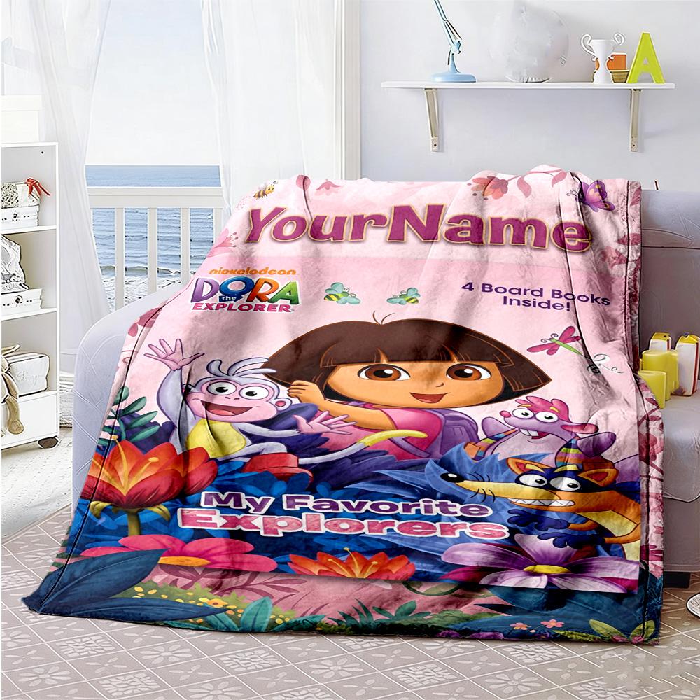 Dora Explorer Personalized Name Blanket Lightweight Customizable Blanket Soft & Cozy Throw For Picnics Office Chair Sofa Office All-Season Use