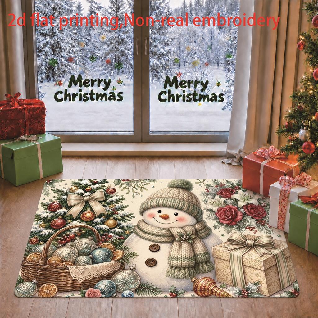 1pc, 2D Flat Printing, Retro Christmas Snowman Holiday Door Mat for Bedroom Living Room Entrance | Non-Slip And Machine Washable Polyester | Universal