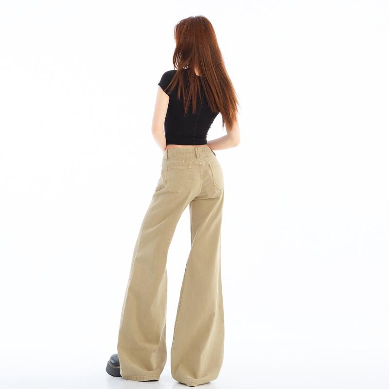 Джинсы женские весенние не прилегают к ногам, расклешенные брюки женские микро-пулл брюки дети выглядят худыми, свободные и неэластичные