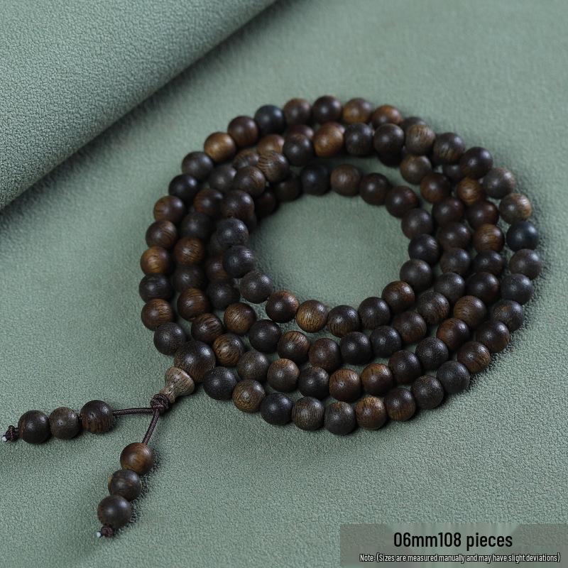 Kalimantan Black Agarwood Buddhist Prayer Bracelet 2.0: 108 Unisex Beads, Sinks in Water
