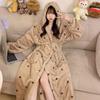 Winter Long-sleeved Hooded Thickened Warm Flannel Kimono Robe Women's Sexy Leopard Print Bathrobe Pajamas Nightgown Nightgown
