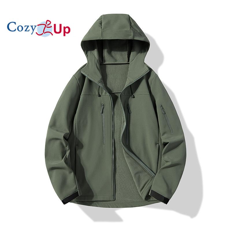 Cozy Up Soft Shell Jacket Plus Velvet Solid Color Warm Long Sleeve Jacket with Hood Sports Men's Lightweight Rain Jacket Outdoor Softshell