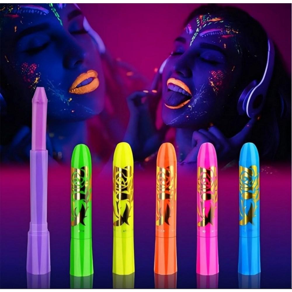 Birthday Halloween Masquerade Makeup Outdoor Light Body Face Painting Kit UV Crayons Fluorescent 6 Colors 6 pcs Multicolor