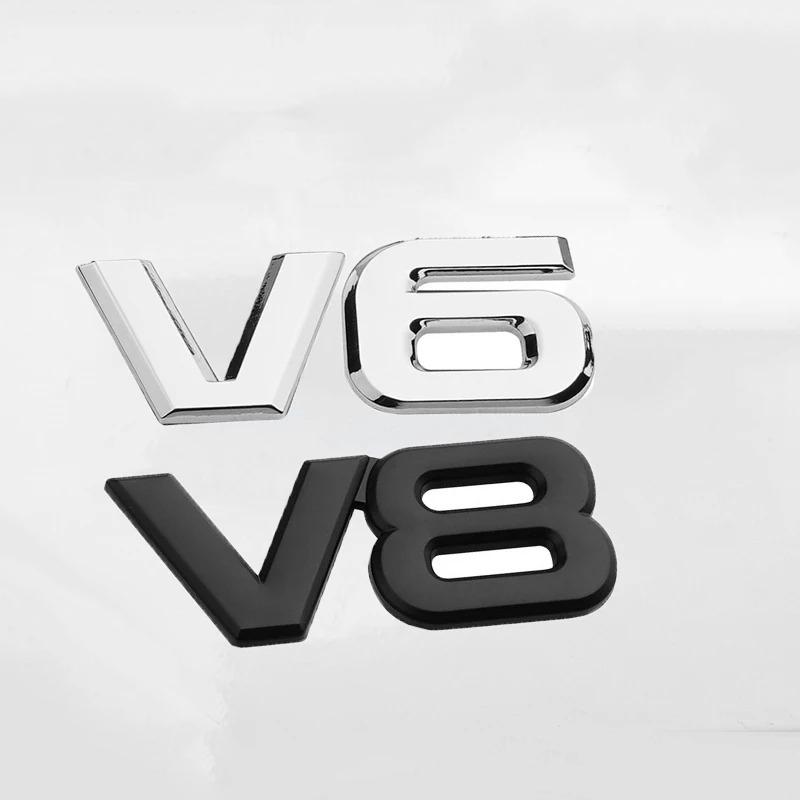 1Pc 3D Metal V6 V8 Logo Engine Displacement Rear Trunk Tailgate Car Badge Decal Side Wing Emblem Sticker Car Styling Acceesories
