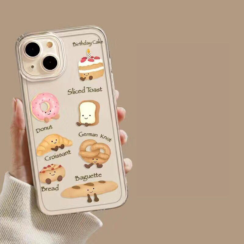 Cute Cartoon Food Dessert Case for iPhone 17 16 15 14 13 12 11 Pro Max Kawaii Milk Tea Burger Clear Shockproof Soft TPU Cover