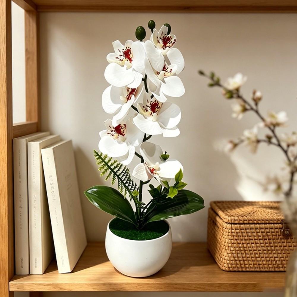 7 Heads Simulated Flower Butterfly Orchid Potted Pink Artificial Faux Plants Living Room Ornaments