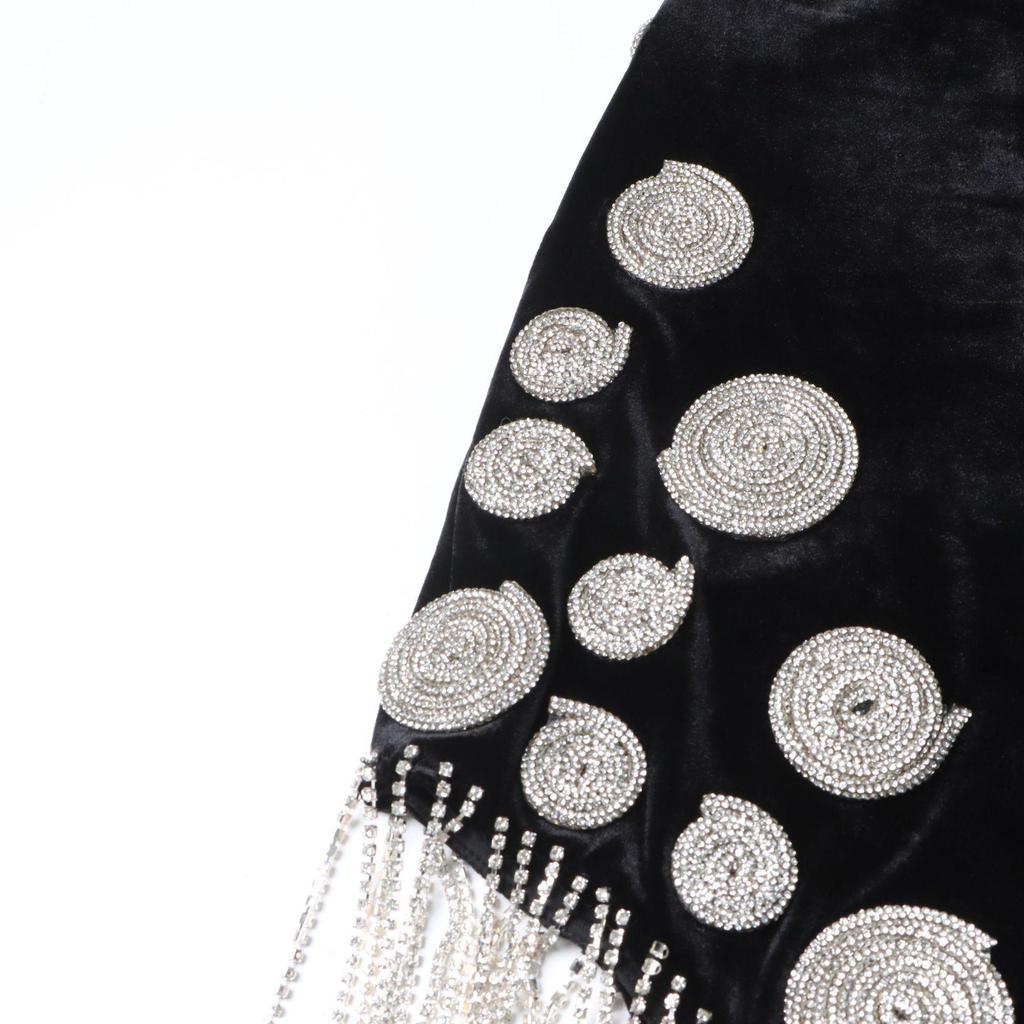 Summer 2025 European & American Rhinestone Deep V Tassel Evening Dress