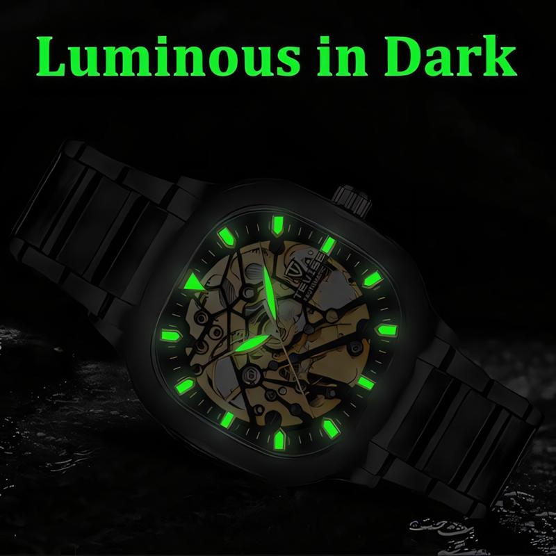 TEVISE Automatic Mechanical Watch Stainless Steel Men' S Business Luxury Steel Strip Watches Square Dial Waterproof Luminous Wristwatch