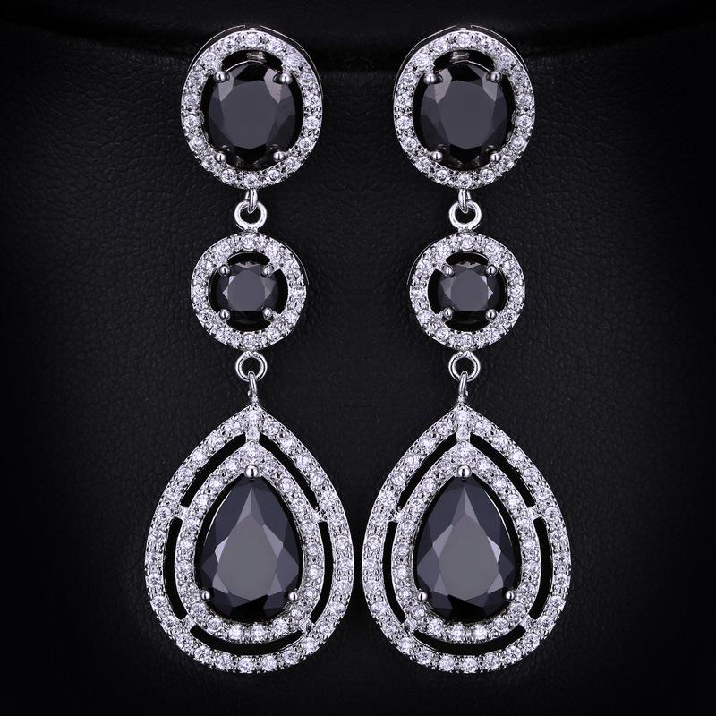 E0212 Серьги-капли высокого качества Микро-инкрустация цирконами Платиновое покрытие Сохранение цвета