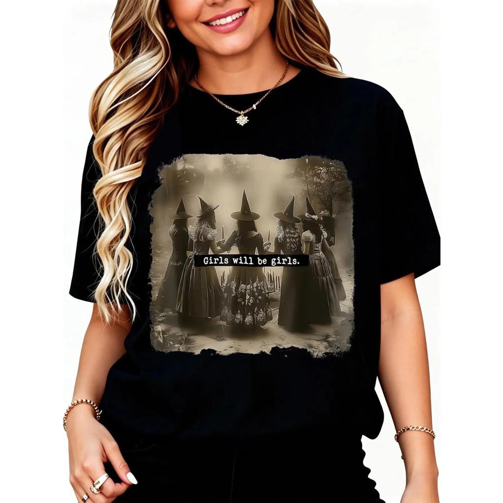 Girl Will Be Girl Witch Halloween T-Shirt Unisex Cotton Clothing Streetwear