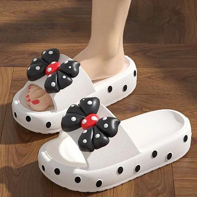 Пляжные тапочки на толстой подошве из ЭВА, женские тапочки на толстой платформе с бантом, домашние тапочки для женщин, легкие нескользящие шлепанцы для ванной