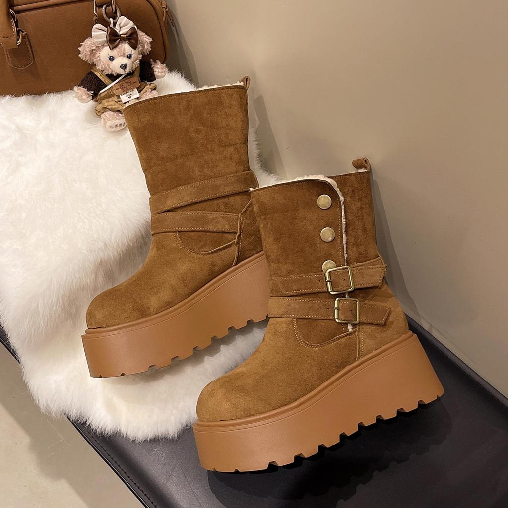 7026-2 зимние ботинки на толстой подошве, ботинки Мартина двойного ношения, женские 2025, зимние новые бархатные модные короткие ботинки, нескользящие зимние ботинки