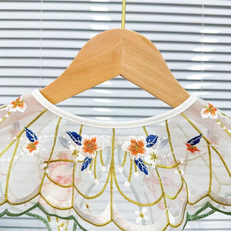 Embroidered Rabbit Faux Collar Decorative Collar for Ancient Costume Removable False Collar Little Girl Adjustable Shawl