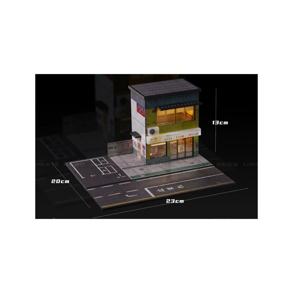Scale Miniature Car Japanese Street with Parking Building Scenery Photography Model 24DY05 1/64 Diorama Two-Story Shop, Style, Lot, Model, Model,