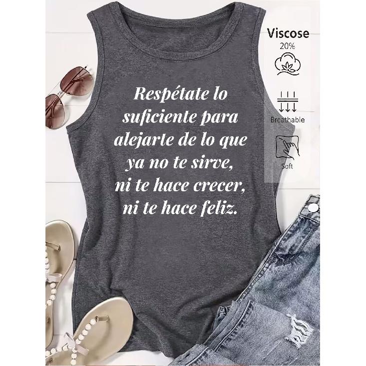 Elegant Vest for Women Spanish self-respect quote printed casual loose summer vest Fashionable and elegant tops for commuting, vacation, and everyday