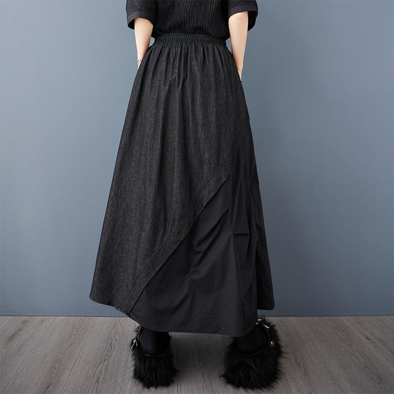 Джинсовая ткань больших размеров с высокой талией, винтажная лоскутная летняя повседневная свободная длинная женская юбка женская юбка