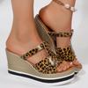 Мода Женские Сандалии Леопардовый Принт Массивные Клинья Шлепанцы Женские 2025 Лето Платформа Сандалии Женские Большой Размер Высокий Каблук Сандалии Женские