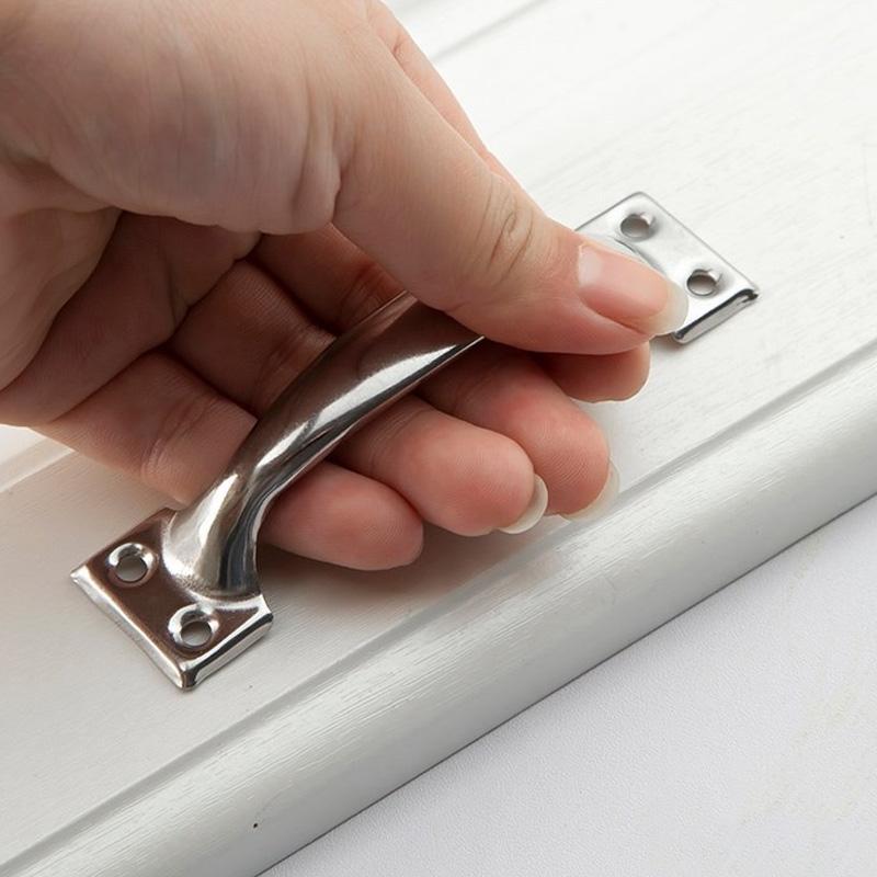 2Pcs/Pack Door Lock 3/4/5/6 Inch Garage Silver Knob Hardware Pull DIY Handle Furniture Bow-shaped Stainless Steel